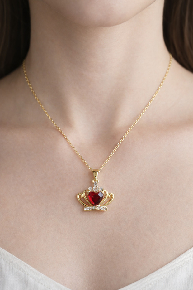 Red Heart Crown Steel Necklace