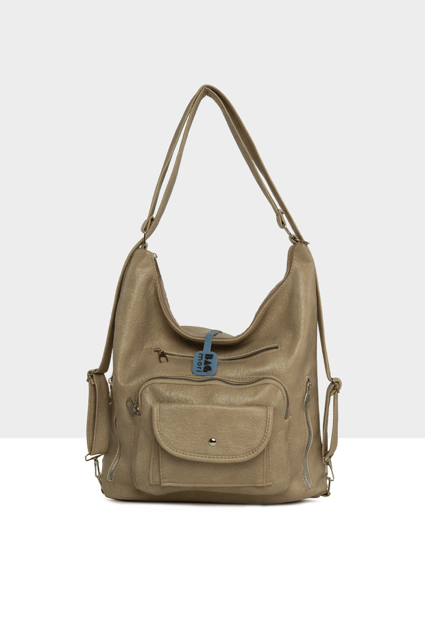 Mink Women's Soft Textured Large Single Pocket Flap Strap and Back Casual Bag M000008702
