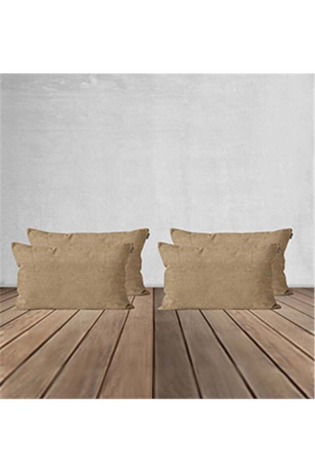 4-Piece Velvet Textured Throw Pillow Cover Beige