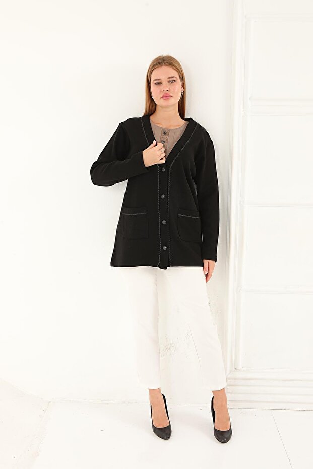 Çelik Örme Triko Düğmeli Anne Ceket 2405 - 2