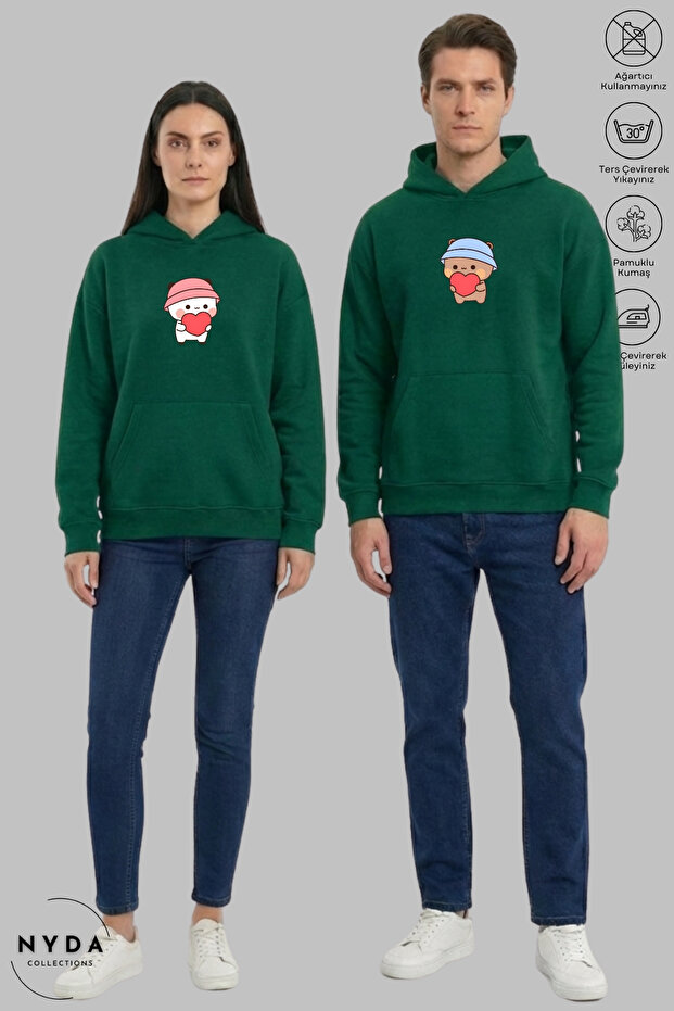 Dear Couple Combination Bubu Dudu Printed Hoodie Hooded Fleece-Lined Oversized Cotton Sweatshirt 2-Piece Set