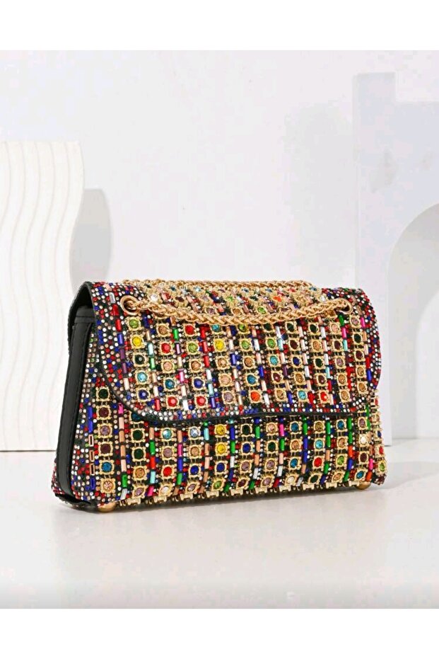 Multi-Colored Stone Evening Dress Shoulder Bag