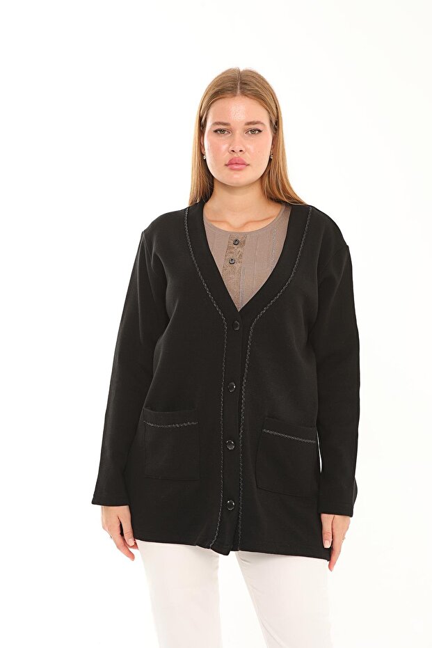 Çelik Örme Triko Düğmeli Anne Ceket 2405 - 1