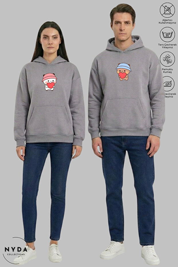 Dear Couple Combination Bubu Dudu Printed Hoodie Hooded Fleece-Lined Oversized Cotton Sweatshirt 2-Piece Set