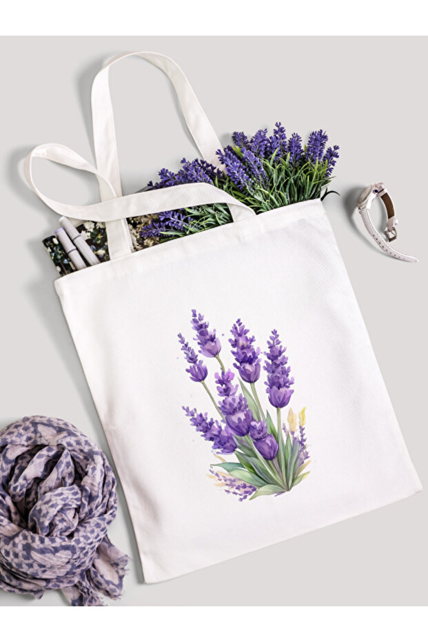 حقيبة قماش منقوشة باللافندر مقاس 35x40 سم - 1