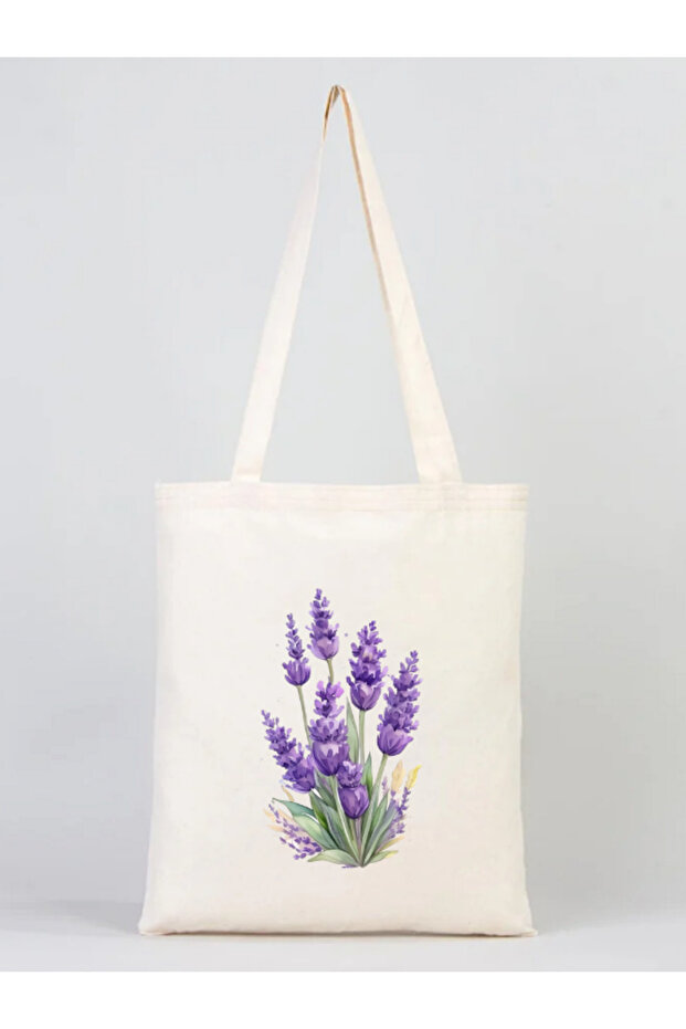حقيبة قماش منقوشة باللافندر مقاس 35x40 سم - 3