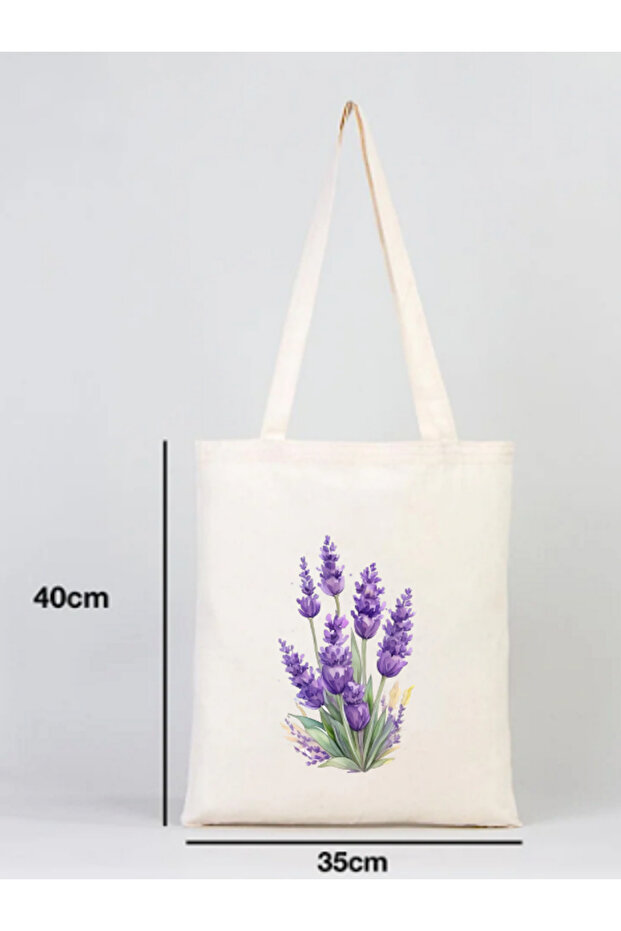 حقيبة قماش منقوشة باللافندر مقاس 35x40 سم - 4