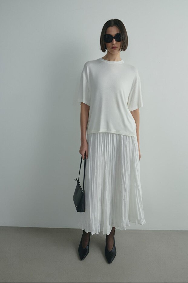 Ekru Atlas Basic Tişört - 8