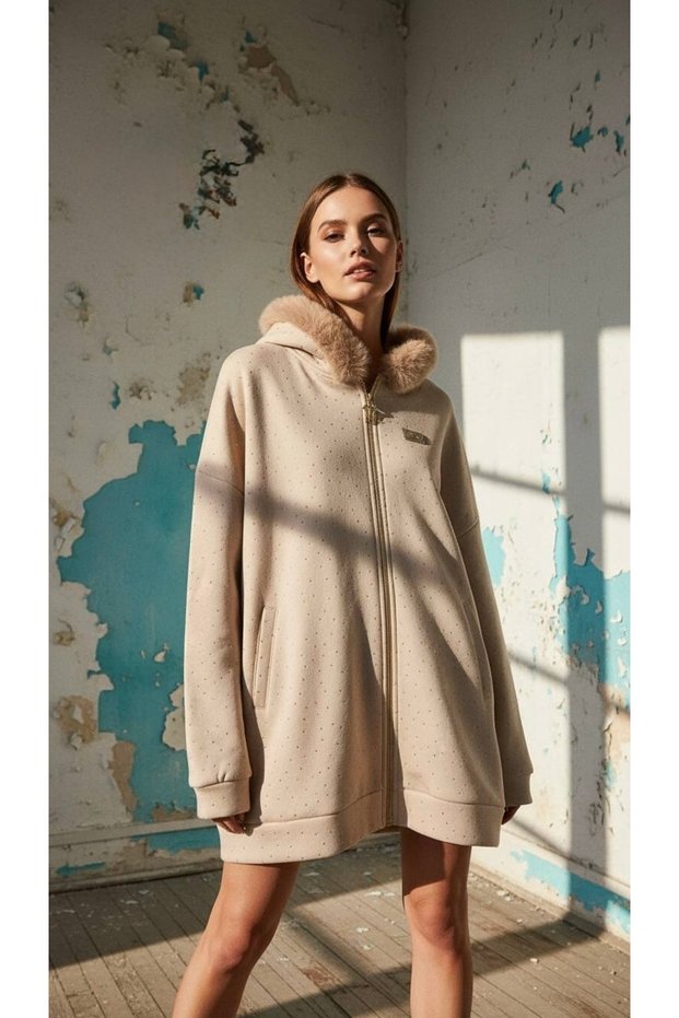 Hooded Fur Stone Cardigan