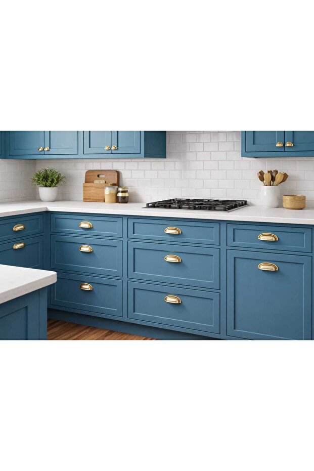 Two Screw Spaces 9.6cm (Gold) Tas Mi̇dye Çanak Kulp Komi̇di̇n Kitchen Cabinet Handle