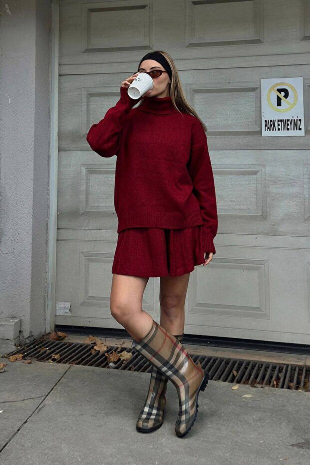 Women's Oversized Soft Turtleneck Knitwear Sweater Skirt Set