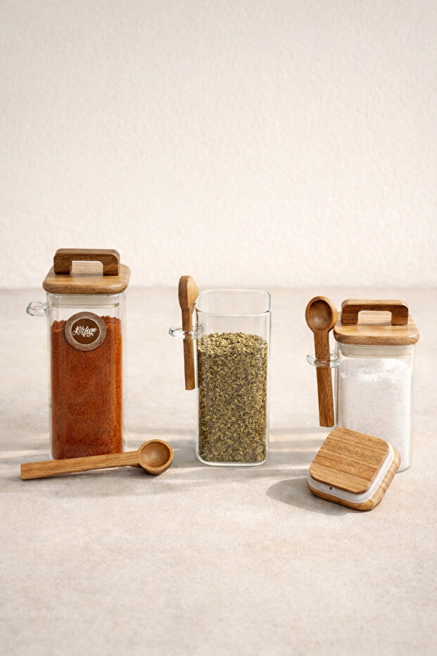 Acacia Jar Set with Spoon and Seal Lid Seasoning Container Kw-790 Series