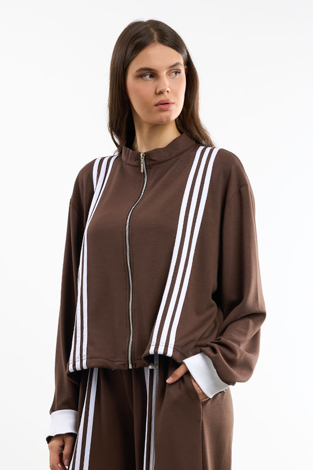 Fleece cu dungi și fermoar - 1