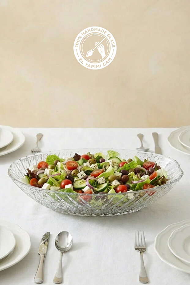Selen Concept İnci Model Handmade Glass Gondola Salad Bowl Fruit Bowl and Serving Dish