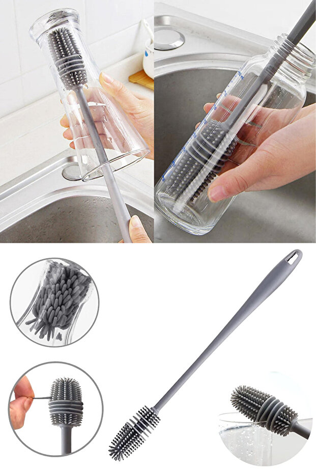 Long Handle Silicone Cup Jar Baby Bottle Thermos Flask Water Bottle Washing Cleaning Brush