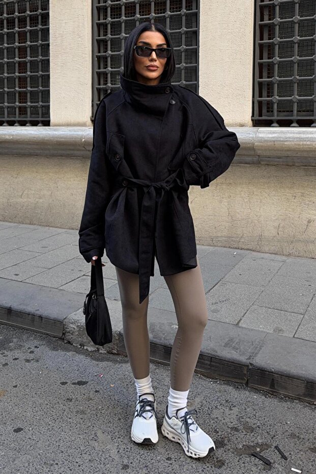Black Belted Suede Jacket 7107 R8-K-K3