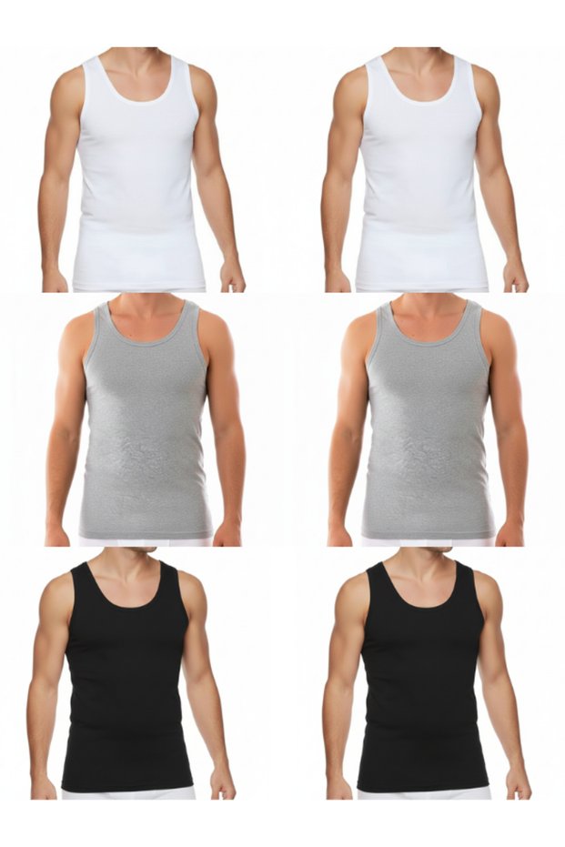 2 Black 2 Gray 2 White Men's Combed Cotton Tank Tops, Men's Underwear, Men's Casual Tank Tops