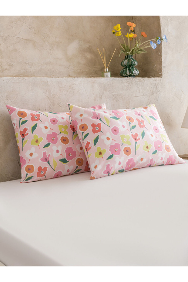 Pink Flower Patterned Pillow Case Set of 2 50X70 cm