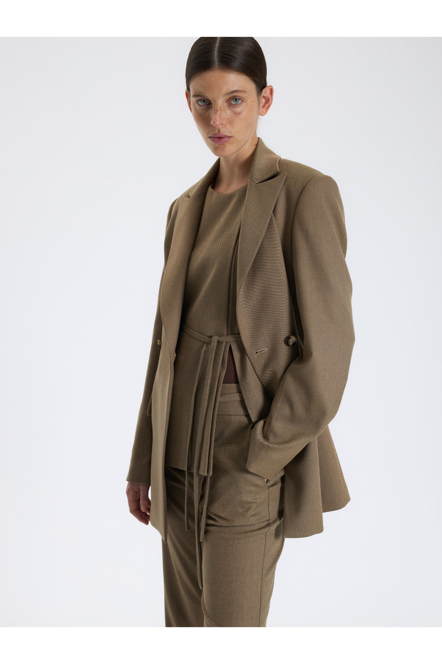 Karamel Tonlu Kruvaze Blazer - 6