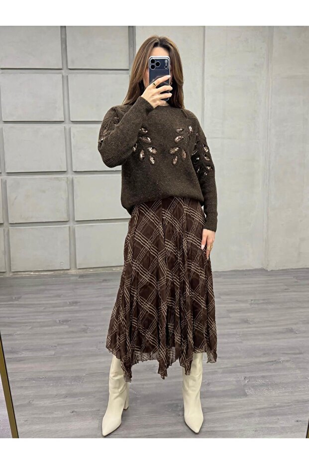 Pullu İşlemeli Kazak 7720 Kahve - 2