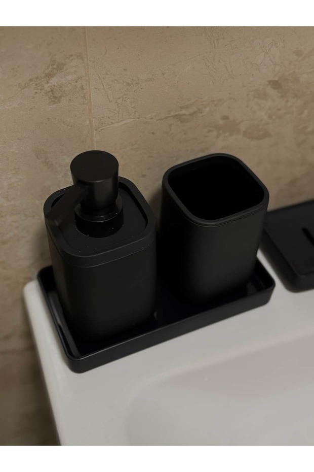 طقم حمام مخملي مكون من 5 قطع مستطيلة الشكل - 5