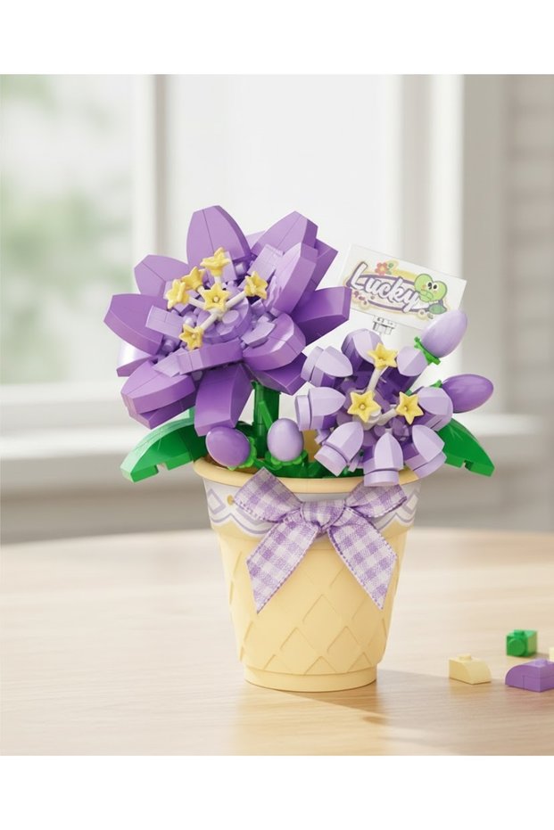 Purple Lucky Flowers Making Kit - Flower Bouquet in a Decorative Pot - Gift Block Toy