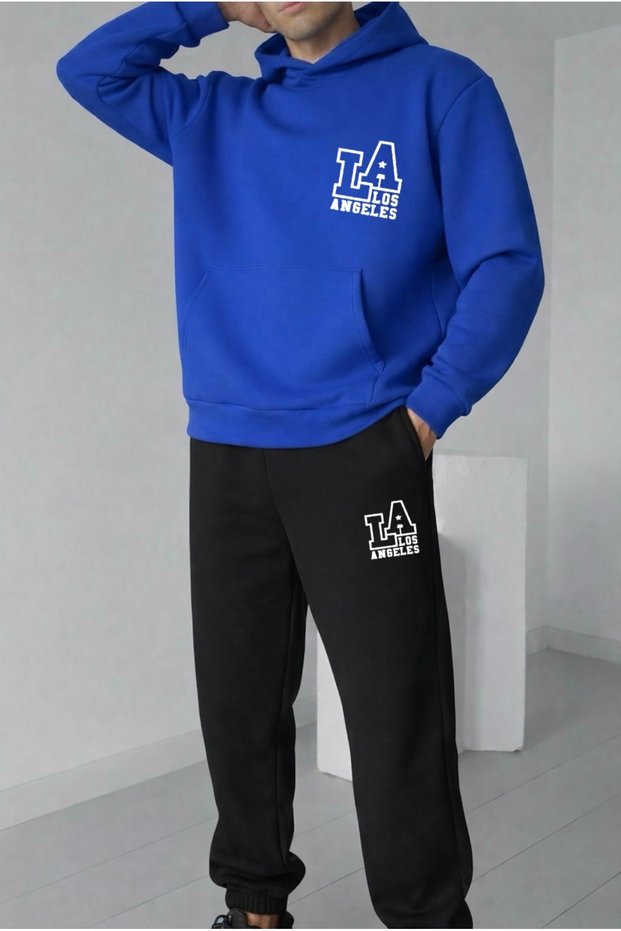 La Los Angeles Printed Unisex Men/Women Hooded Oversize Bottom/Upper Tracksuit Set