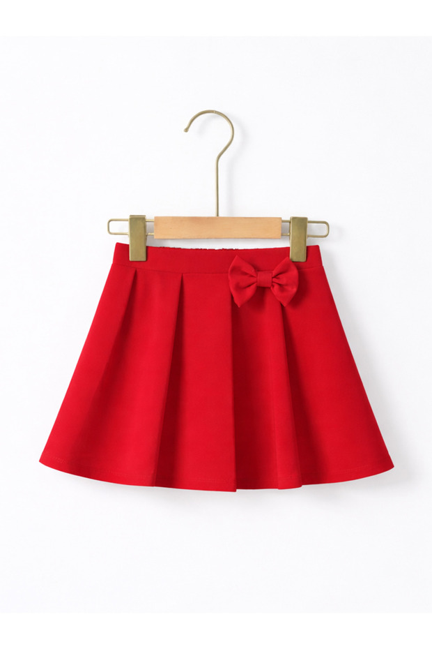 Girl's Pleated Mini Skirt with Elastic Waistband and Bow Detail