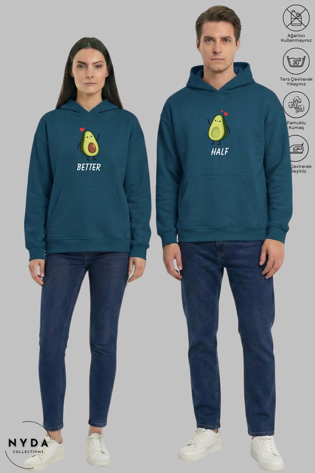Dear Couple Combination Avocado Printed Hoodie Hooded Fleece-Lined Oversized Cotton Sweatshirt 2-Piece Set