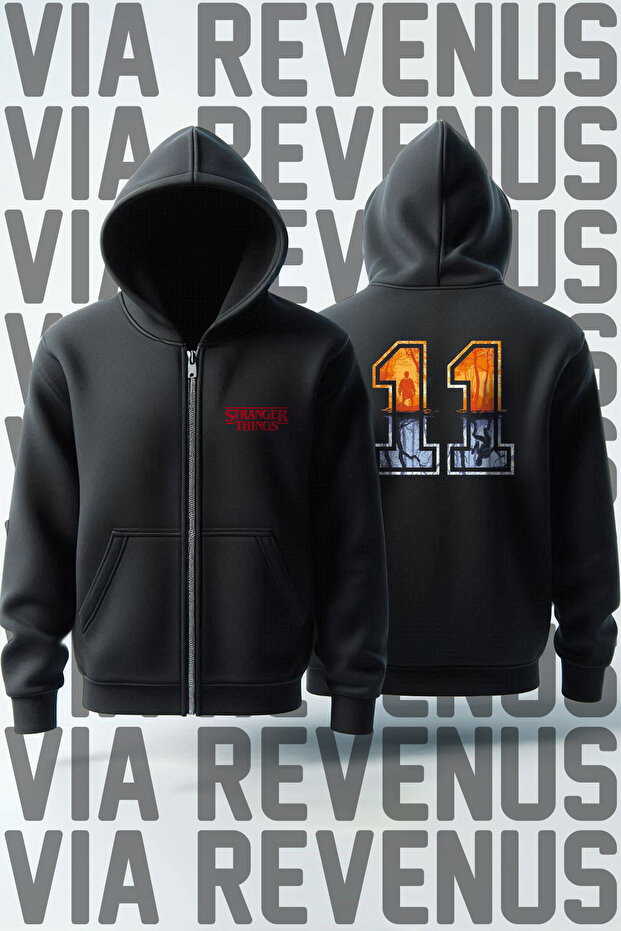Stranger Things 11 Front and Back Printed Unisex Zippered Hooded Sweatshirt Cardigan