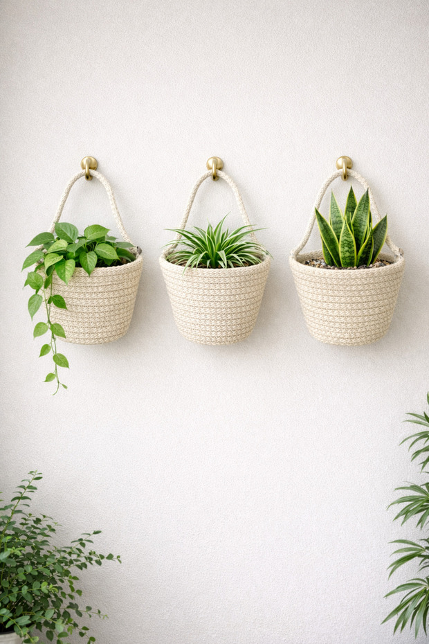 Basket 3-Piece Mini Decorative Cobalt Organizer 12X10 cm (Plants and Hanging Apparatus Not Included)