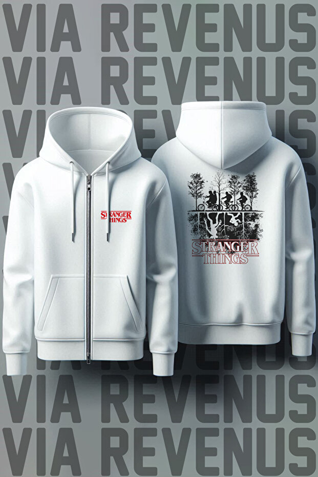 Stranger Things Front and Back Printed Unisex Zippered Hooded Sweatshirt Cardigan