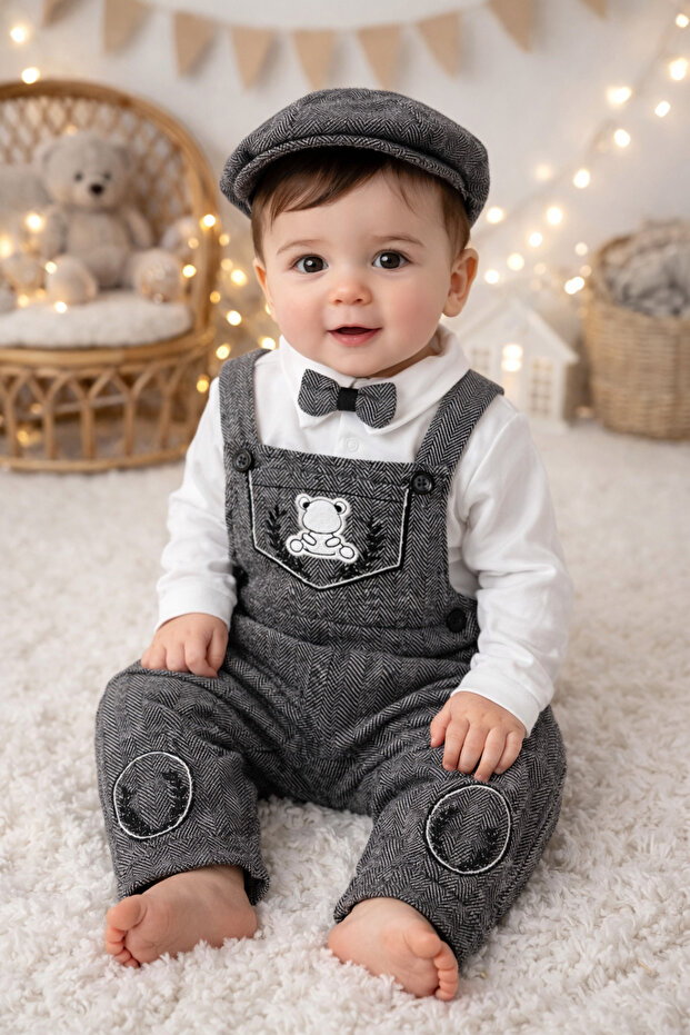 Baby Boy Salopet Set with Hat and Bow Tie