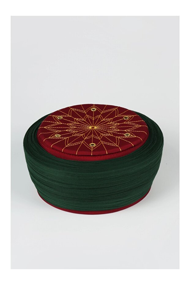 Children's Talebe Yarn - Green Fabric - Burgundy Headband - Plain Wrap - Bird's Eye - 6 Meters