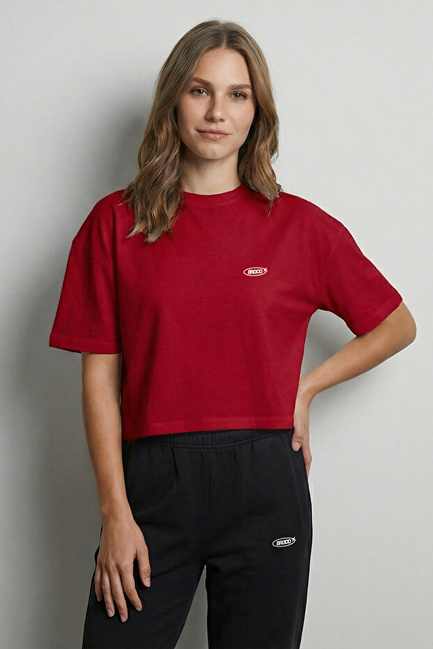 Kadın Oversize Basic Yumuşak Kumaş Basic Crop T-shirt - 2