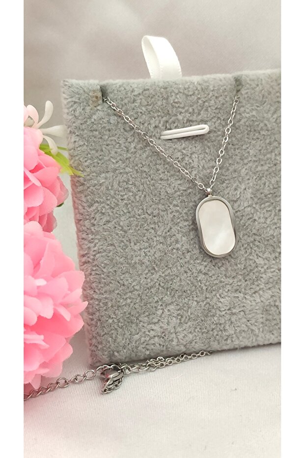 316L Steel Silver Pearlescent Model Silver Steel Necklace Does Not Tarnish -45