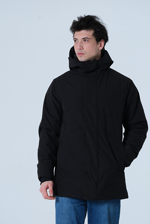 Men's Coat Hooded Long Men's Coat with Quilted Lining
