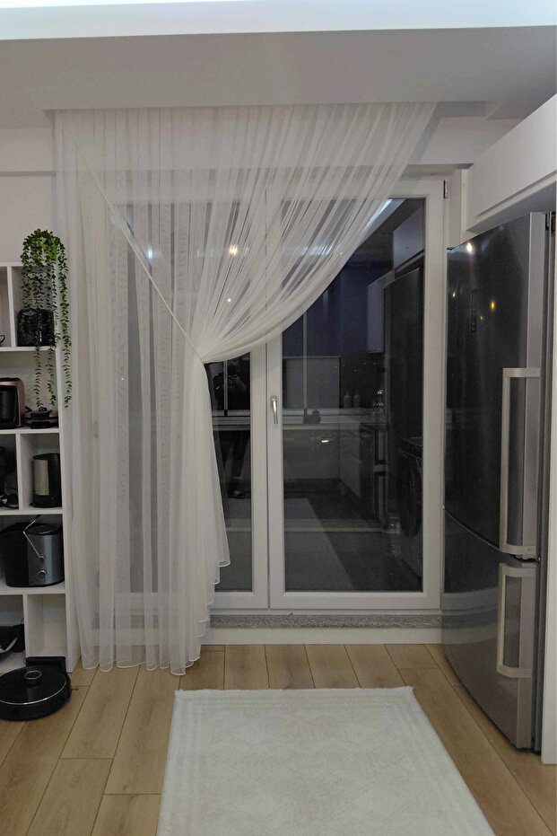 1-3 Tight Pleat Rope False Crvaze Tulle Curtain, Off-White Plain Tulle Curtain, Rope Gifted