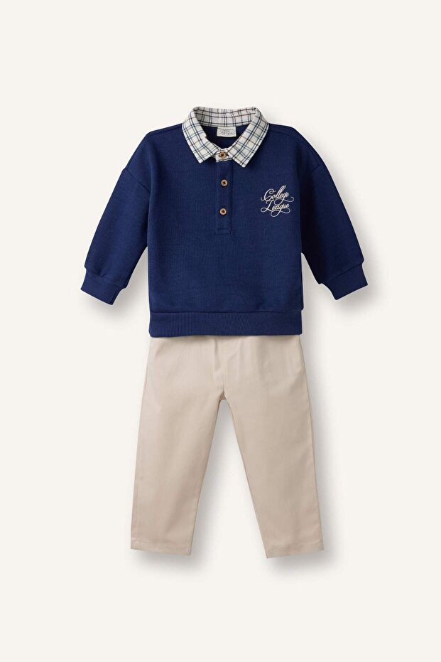 Brioche Knit Fabric 2-Piece Set Polo Collar Sweatshirt and Pants Baby Boy G6480A526SP