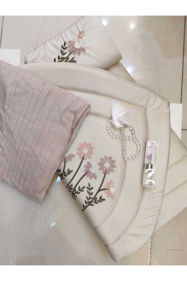 طقم سجادة صلاه مبطن اسفنج مع شرشف مريه بارد ناعم - 1