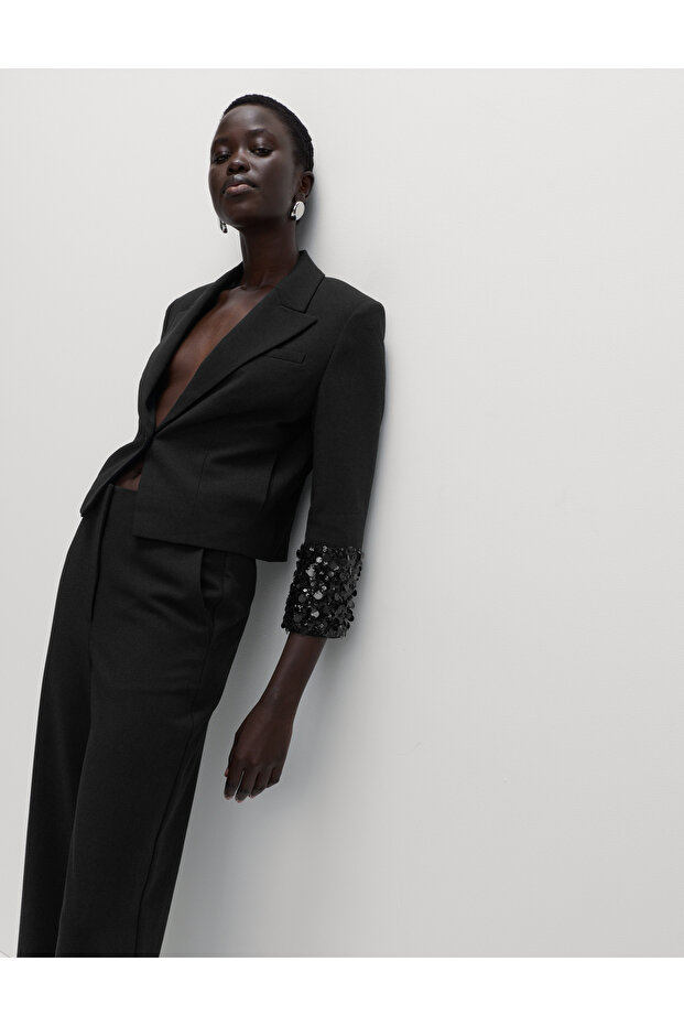 Payet Detaylı Kısa Blazer - 3