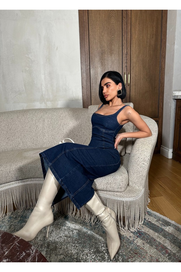 Askılı Kot Elbise - 2