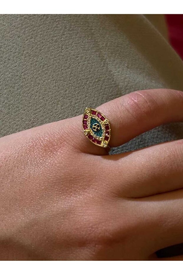 خاتم إصبع السماكة مزين بحجر العين الزرقاء قابل للتعديل - 1