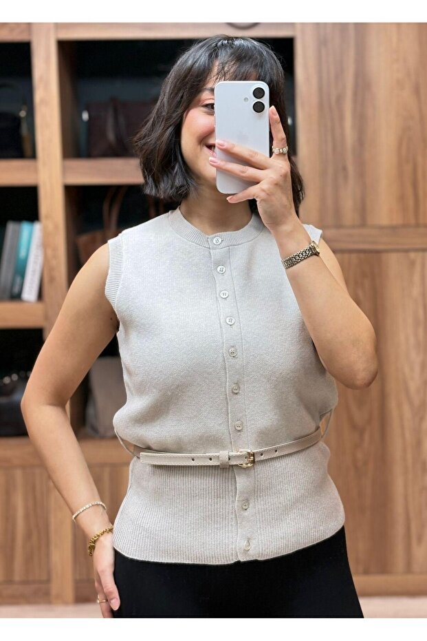 Thin Belted Knitwear Basic Vest - 1