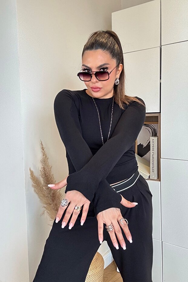 basic Bluză cu basic degete, neagră - 4