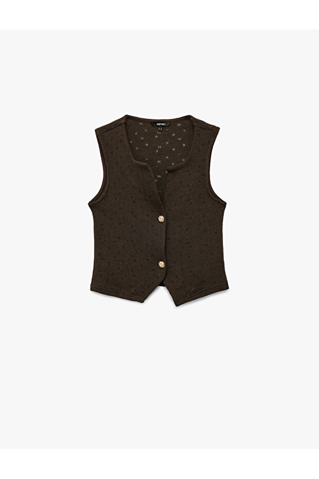 Buttoned V-Neck Openwork Knitwear Vest