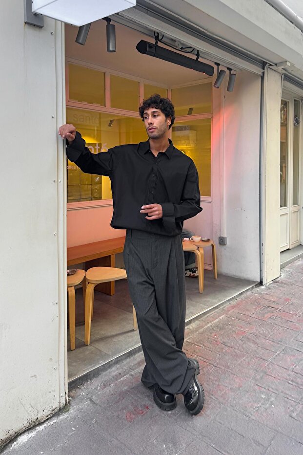 Basic Poplin Gömlek Siyah - 3