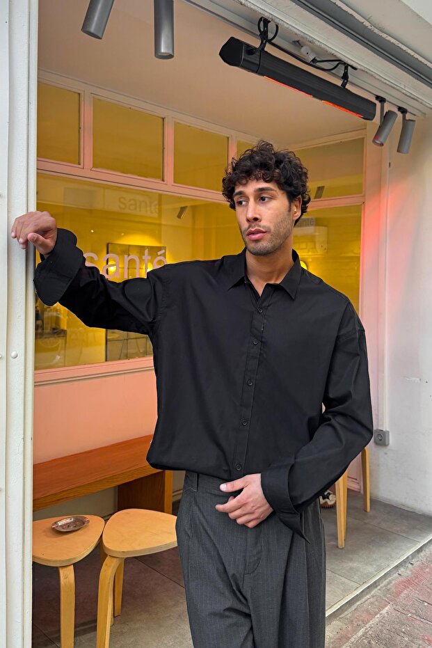 Basic Poplin Gömlek Siyah - 1