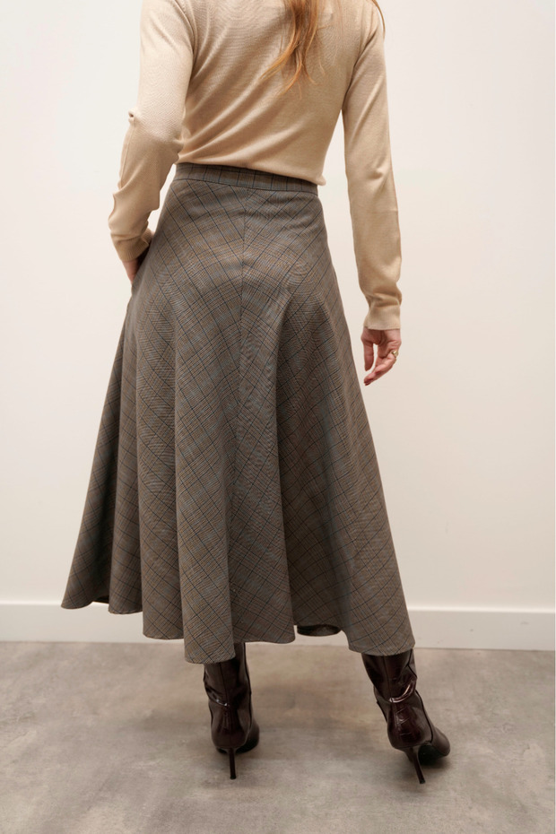 Kareli Katlı Premium Etek - 5