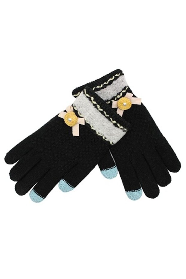 TouchScreen Sensitive Gloves, Quality Warm Wool, Rose Design - 1